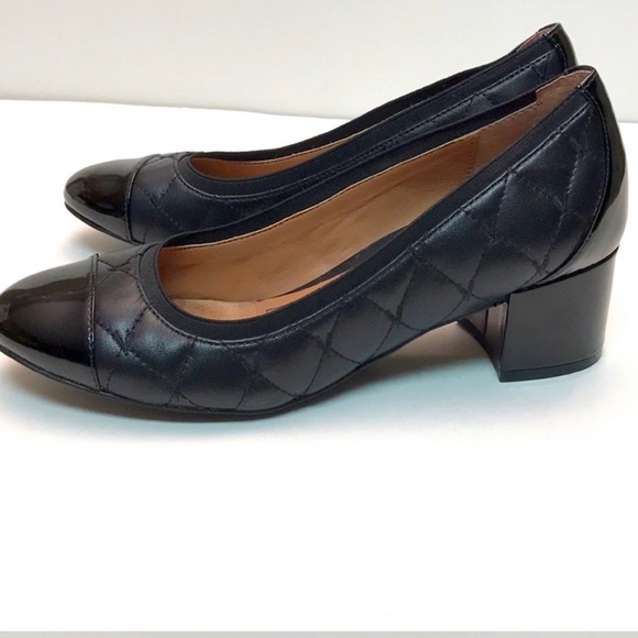 Vionic Ruby Olympia Quilted Leather Black Cap Toe Block Pump Heel Size 9.5 - Picture 3 of 3